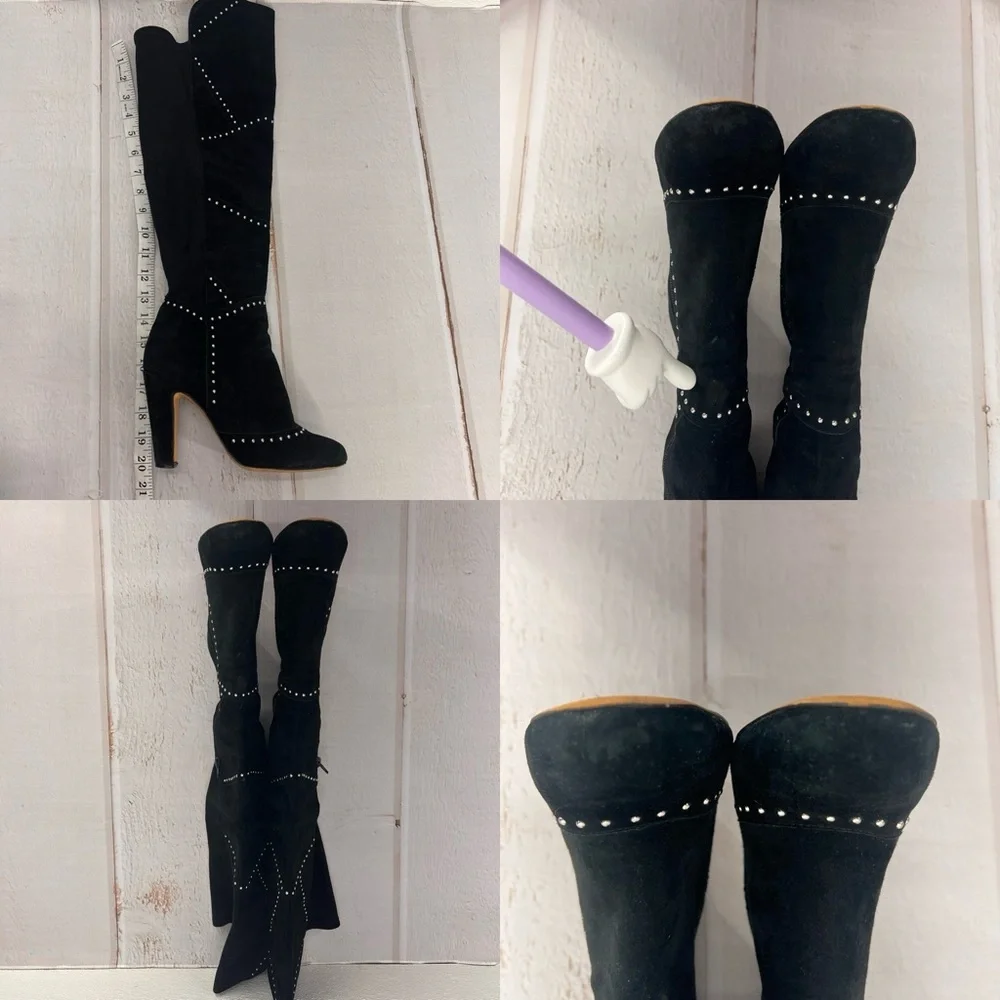 VINCE CAMUTO Carlene Black Embellished Leather‎ Suede Over The Knee Boots 6 1/2M